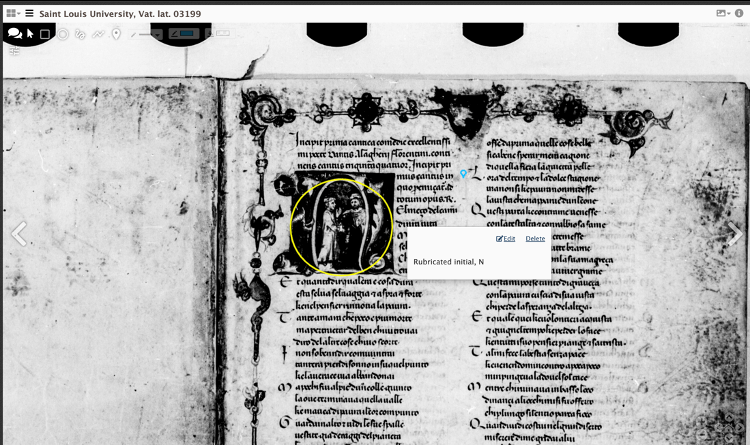 Image from Vat. Lat. 3199, shown in IIIF/Mirador, with annotations