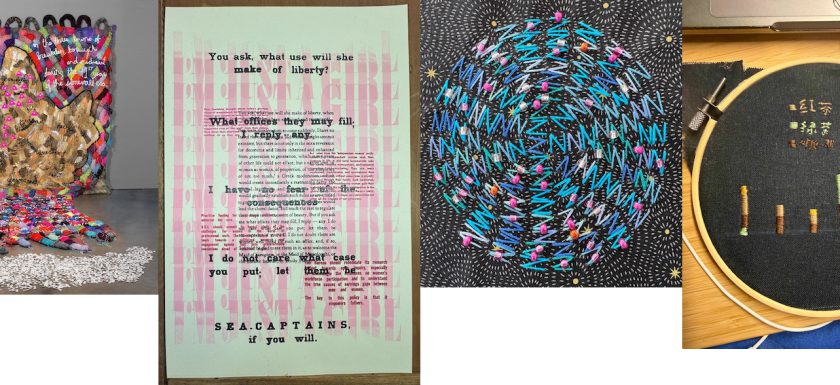 collage of data viz in textiles