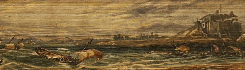 Fore-edge painting of Lindesfarne Abbey