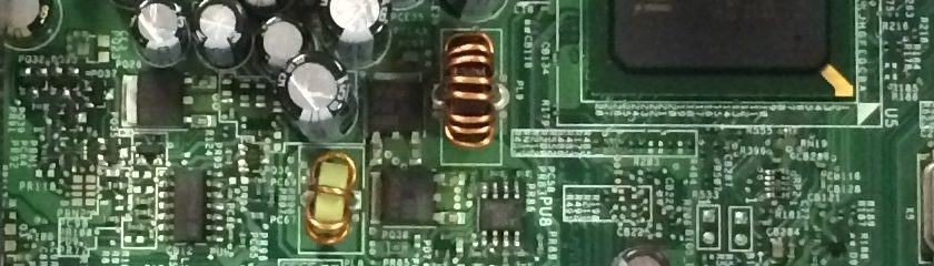 Closeup of a Dell mother board